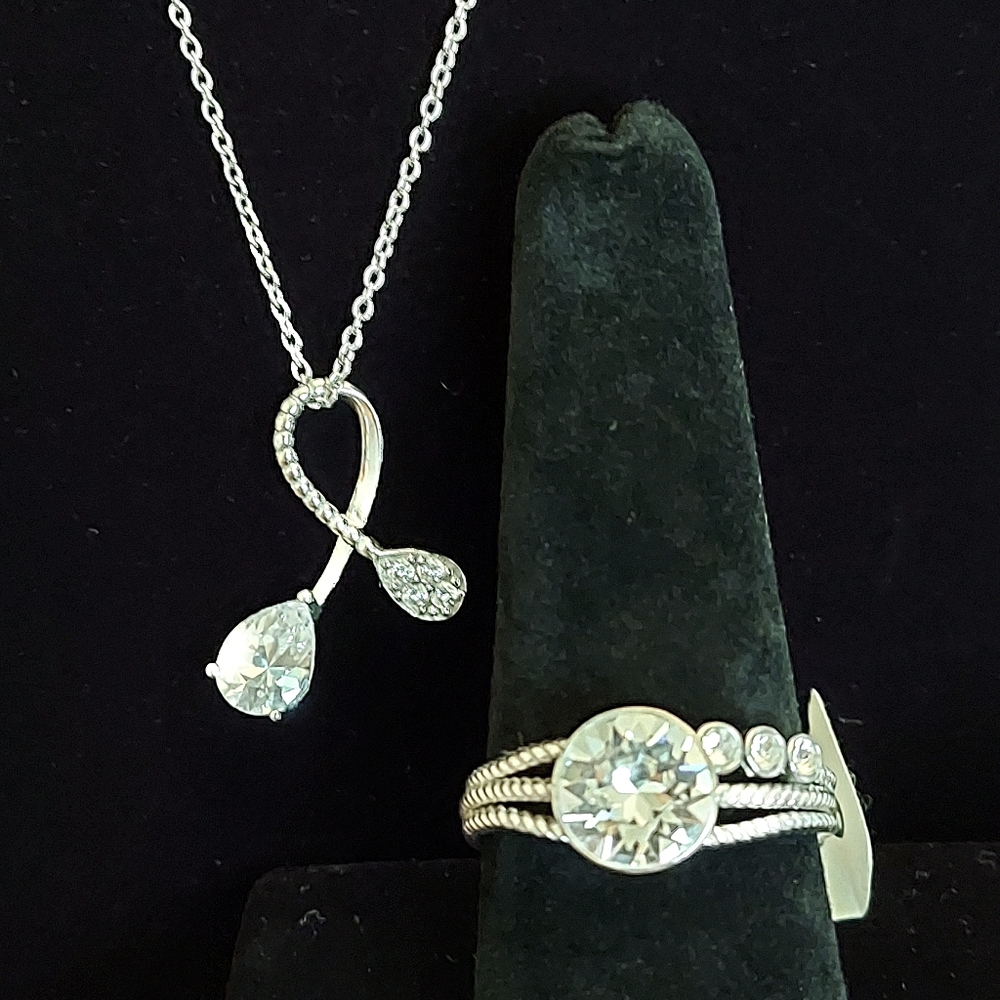 Diamond-Like 925 Sterling Ring & Necklace Set